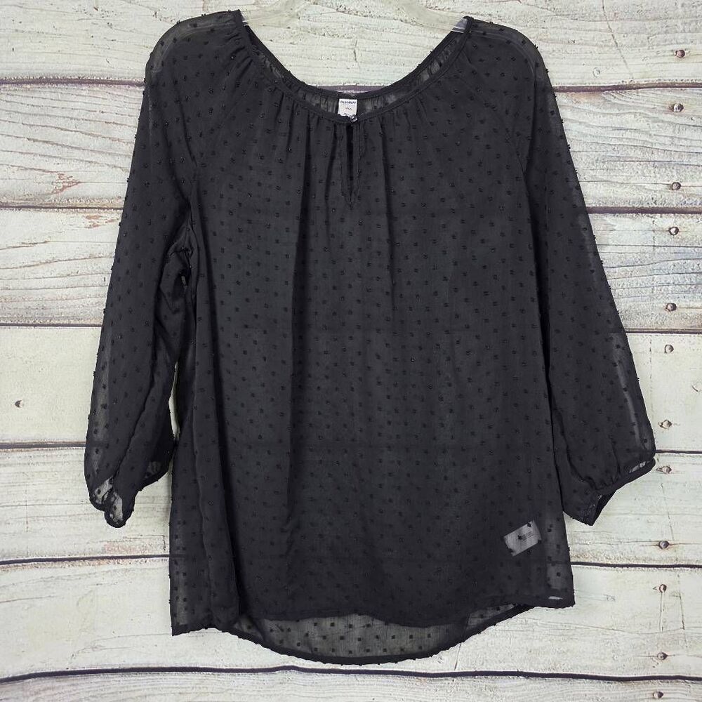Old Navy L Black Swiss Dot Sheer Long Sleeve Top